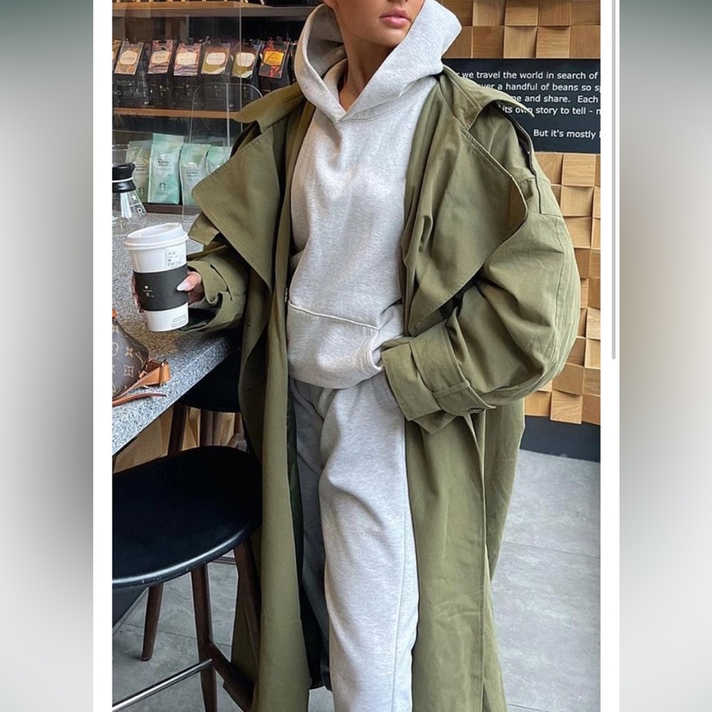 Olive green Belted Trench lightweight double breasted women parka trench Jacket